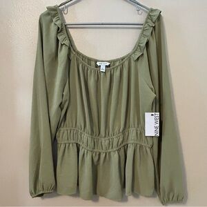 NWT Nine West Long Sleeve Square Neck Peplum Blouse